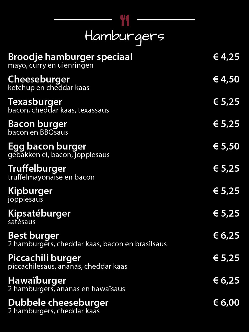 Cafetaria Best Prijzen Hamburgers